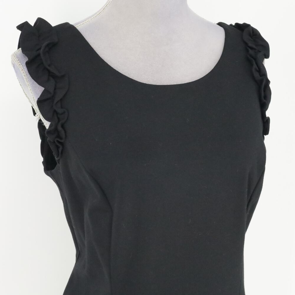 Talbots RSVP Dress Petites 12P Black Stretch Knit Sheath Zip Ruffles Sleeveless - Picture 5 of 15